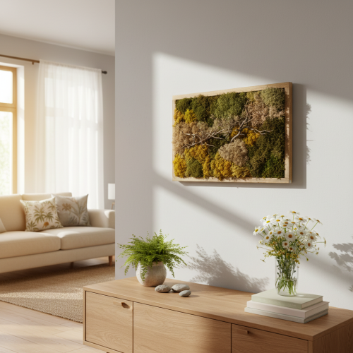 Article Tableau de mousse, véritable mousse et brindilles préservées, naturel, 60×40 cm