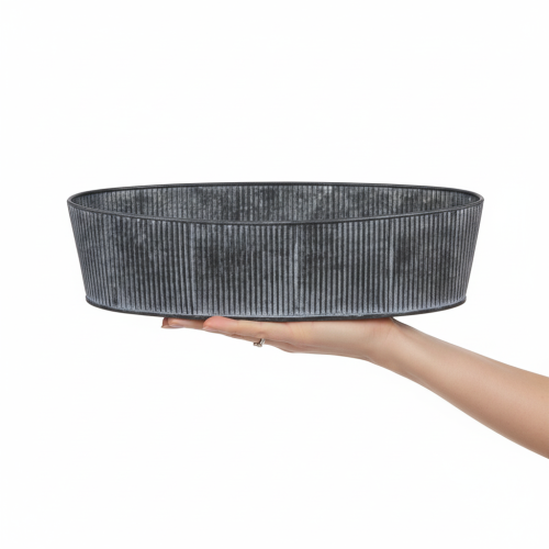 Article Bol ovale en métal, noir/gris, style vintage, 32,5/37 cm, lot de 2