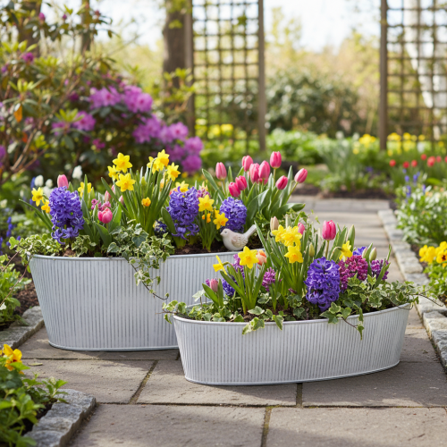 Bol ovale en métal blanc et argent, 32,5 cm/37 cm, lot de 2. | Floristik24.be