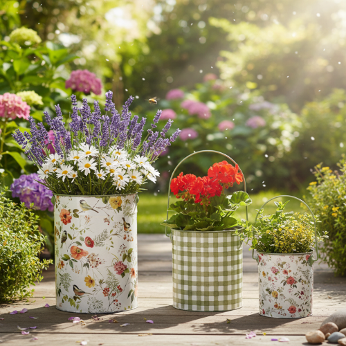 Article Pots de fleurs décoratifs vintage en métal, Ø18/15/12 cm, lot de 3