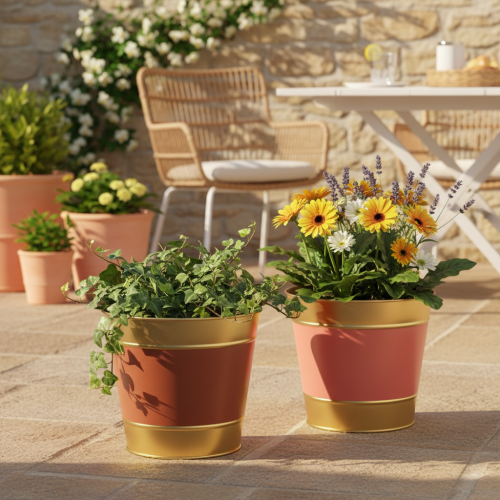 Article Pot de fleurs/jardinière en métal, Ø 26 cm H 22 cm, lot de 4