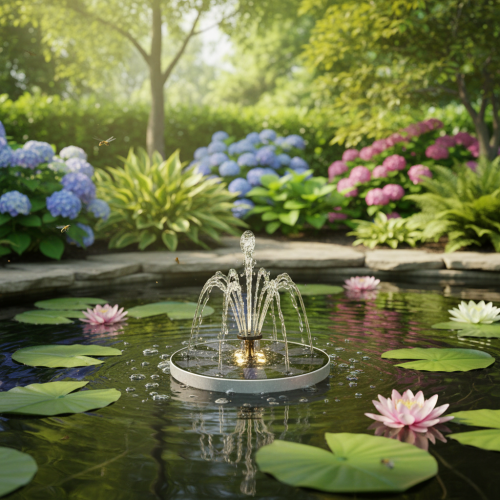 Article Pompe solaire pour bassins de jardin, élément décoratif flottant avec LED, 16 cm