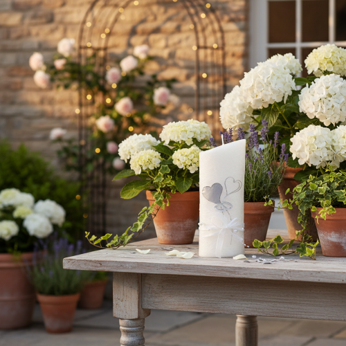 Article Bougie de mariage, bougie de mariage argentée, bougie blanche 220/85 mm