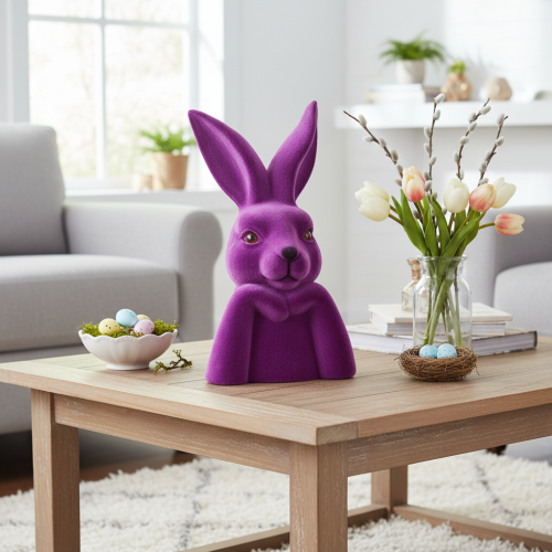 Article Buste de lapin floqué « Lapin pensif » pour Pâques 16,5 × 13 × 27 cm