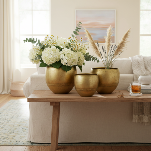 Article Vases décoratifs en métal aspect laiton, Ø 18/15/12,5 cm, lot de 3