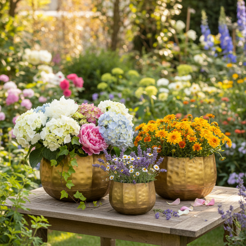 Pot de fleurs décoratif en métal, laiton, Ø22/18/14 cm, lot de 3 | Floristik24.be