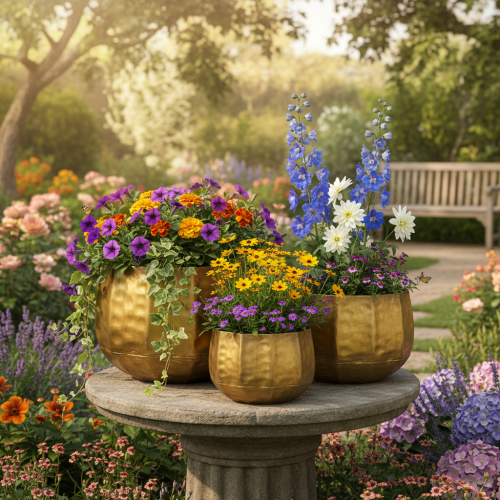 Pot de fleurs décoratif en métal, laiton, Ø22/18/14 cm, lot de 3 | Floristik24.be