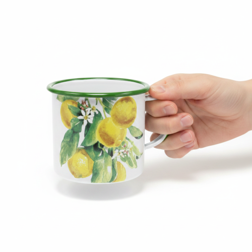 Article Pot de fleurs émaillé, pot décoratif avec branche de citronnier, style méditerranéen Ø9,5 cm H10 cm