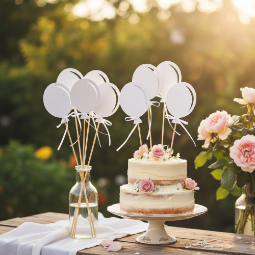 Bouchon de fleur bouquet décoration gâteau topper ballon blanc 28cm 8 pcs | Floristik24.be
