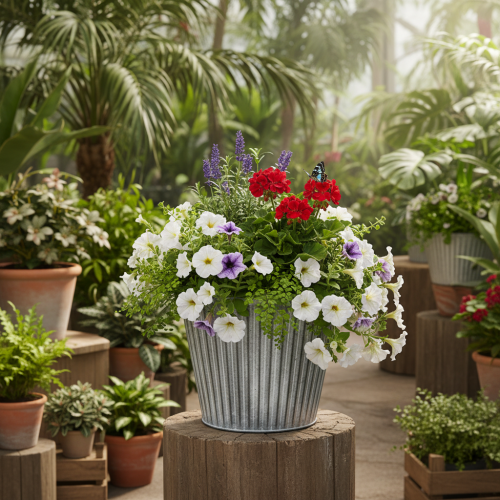 Article Pot de fleurs décoratif avec poignées, pot en métal pour plantation Ø 25,5 cm