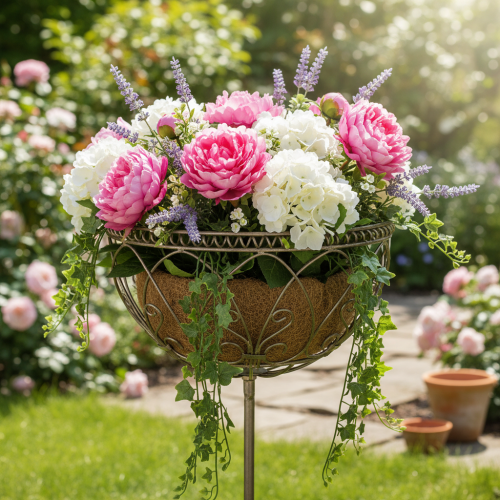 Article Panier de jardin en métal, objet décoratif de style vintage pour une utilisation extérieure élégante, 95 cm