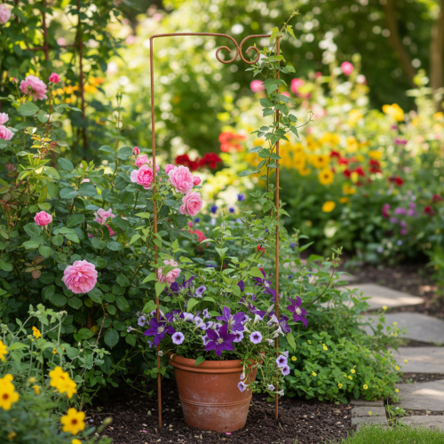 Article Treillis, support pour plantes grimpantes, élément décoratif incurvé pour massifs et pots de fleurs, 75 cm