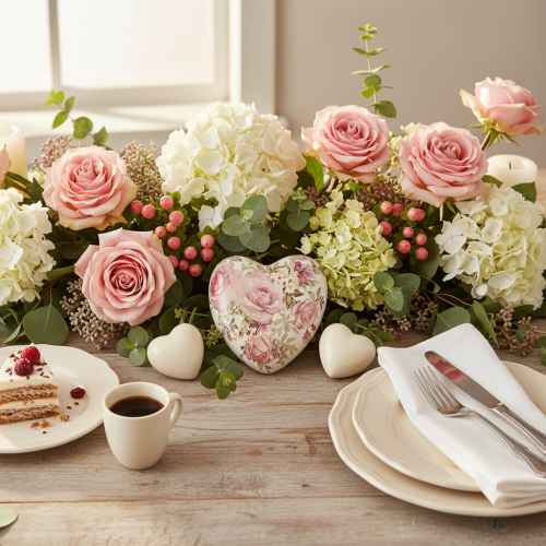 Coeur décoratif en céramique avec roses en faïence pour la table 10,5cm | Floristik24.be