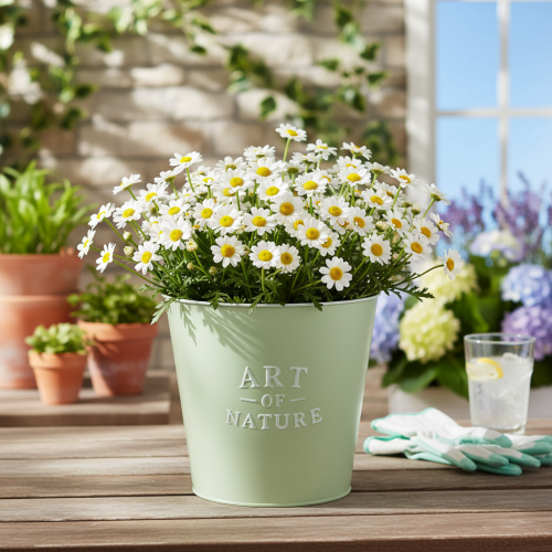 Article Pot de fleurs en zinc, jardinière en métal, vert menthe, Ø 22 cm, H 21 cm