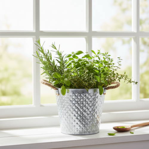 Pot en zinc, forme losange, anses en corde, blanchi à la chaux, Ø 24,5 cm H 21 cm | Floristik24.be