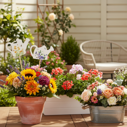 Article Tuteurs décoratifs en forme d'arrosoir pour bouquets de fleurs et décoration florale de balcon, 34 cm, lot de 12