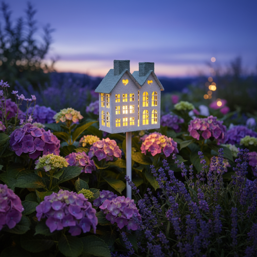 Article Maison lumineuse sur bâtonnet - Décoration chaleureuse pour une ambiance festive au jardin et sur le balcon - 80 cm