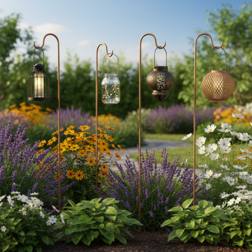 Article Tige avec crochet, décoration de jardin en métal couleur rouille, hauteur 80 cm, lot de 3