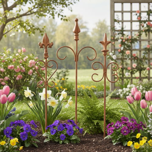 Piquet décoratif de jardin vintage, métal rouillé, assorti, 58 cm, lot de 3 | Floristik24.be