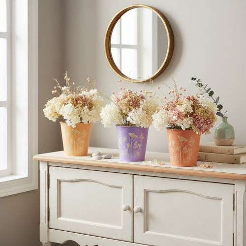 Set de 3 cache-pots métalliques motifs floraux pastel 10 cm | Floristik24.be