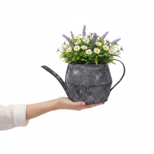 Pichet décoratif vintage en métal noir rainuré, 12,5 cm, style rétro | Floristik24.be