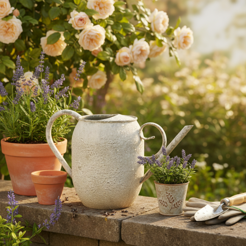 Pot de fleurs/arrosoir vintage en métal, décoration de jardin ancienne, 32 x 10,5 x 18 cm | Floristik24.be