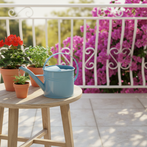 Arrosoir décoratif en métal bleu, pot de fleurs, 28 x 13 x 17 cm, 1,25 l, décoration de jardin ou de balcon. | Floristik24.be