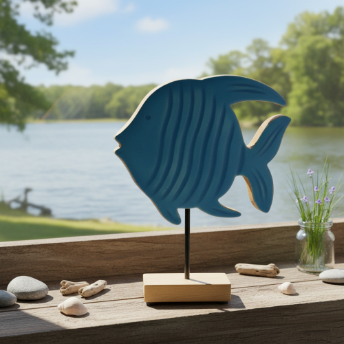 Figurine de poisson en bois, décoration marine, objet de décoration de table artisanal pour salon, 22 cm | Floristik24.be
