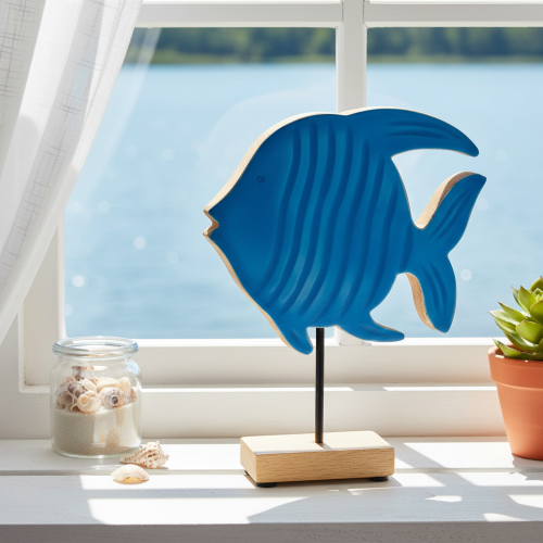 Figurine de poisson en bois, décoration marine, objet de décoration de table artisanal pour salon, 22 cm | Floristik24.be