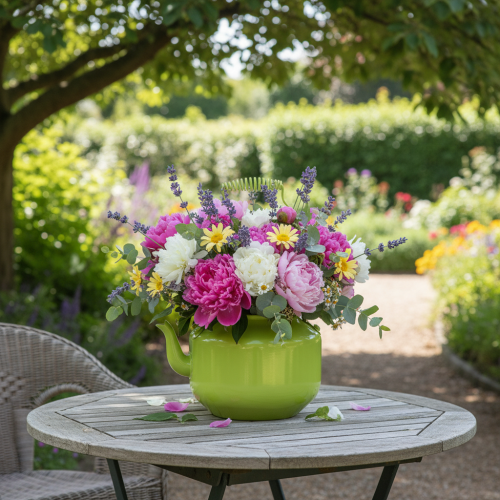 Théière décorative faisant office de vase, style rétro nostalgique | Floristik24.be
