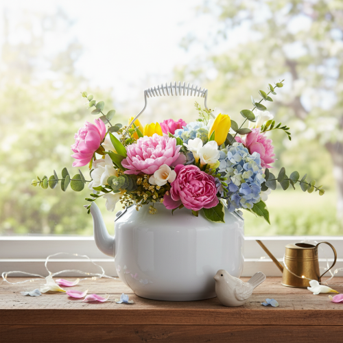 Théière décorative en métal au style vintage pour les compositions florales | Floristik24.be