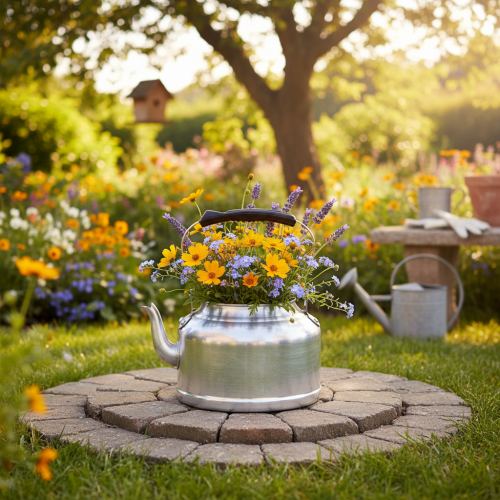 Théière/pot de fleurs décoratif vintage, en métal aspect zinc, Ø 19 cm H 15 cm | Floristik24.be