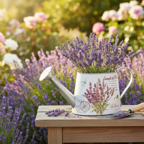 Arrosoir décoratif en métal, lavande, style rétro jardin, 30 × 11 × 14,5 cm | Floristik24.be