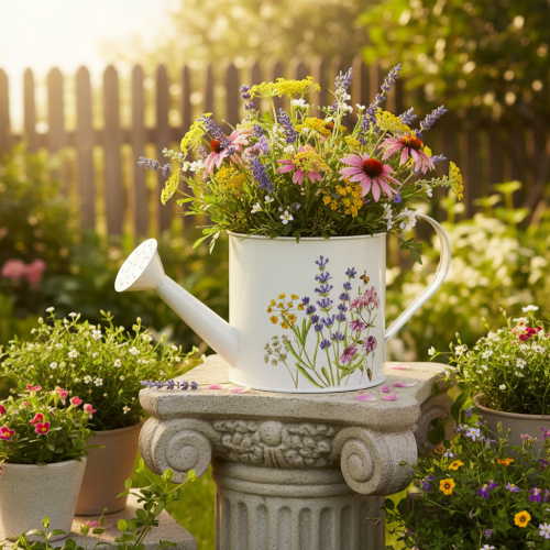 Arrosoir en métal blanc à motif floral, 13,5 cm, pot décoratif | Floristik24.be