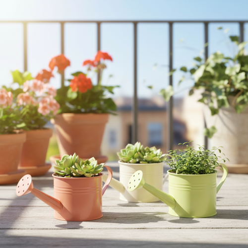 Ensemble d'arrosoirs décoratifs aux tons pastel saumon, vert et jaune-vert - pot en métal Ø11 cm H10 cm, 8 pièces | Floristik24.be