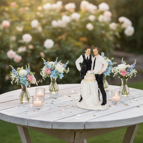 Figurine pour gâteau représentant un couple d'hommes avec un gâteau, 16,5 cm | Floristik24.be