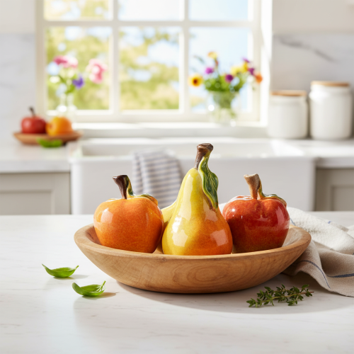 Ensemble de fruits artificiels (pomme et poire) décoratif, automne, 12 cm, 3 pièces | Floristik24.be
