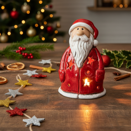 Figurine décorative de Père Noël servant de porte-bougie chauffe-plat avec étoiles, décoration de table, 15 cm | Floristik24.be