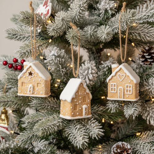 Maison en pain d'épice en céramique à suspendre, décoration d'hiver et de Noël, 6 cm, lot de 3 | Floristik24.be