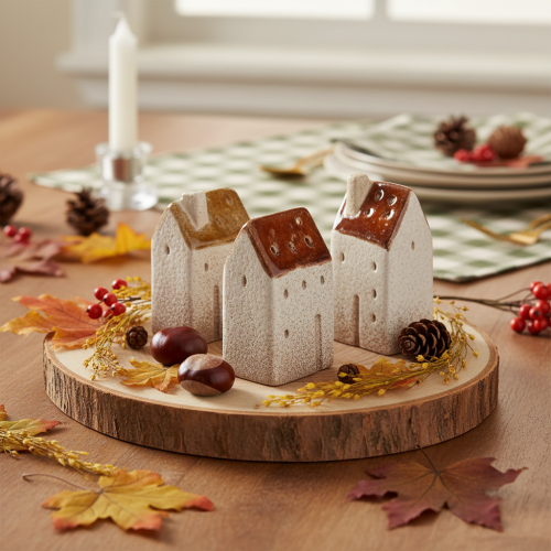 Ensemble de 3 maisons miniatures décoratives en céramique, décoration de table, 9 cm, pièces | Floristik24.be