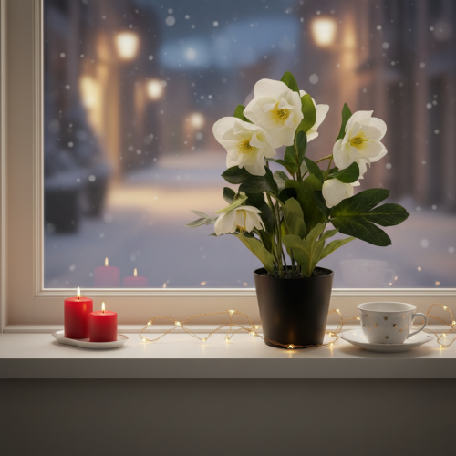 Rose de Noël artificielle, plante en pot, décoration de table, 34 cm | Floristik24.be