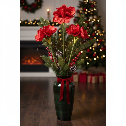 Amaryllis artificielle rouge à longue tige, pour vase et composition florale, 77 cm | Floristik24.be