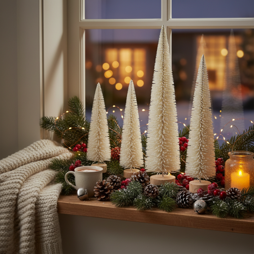 Sapin de Noël décoratif avec socle en bois pour décoration hivernale, 40 cm, 3 pièces | Floristik24.be