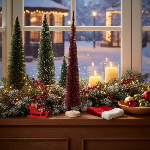 Sapin de Noël décoratif, silhouette fine sur socle en bois, 60 cm | Floristik24.be
