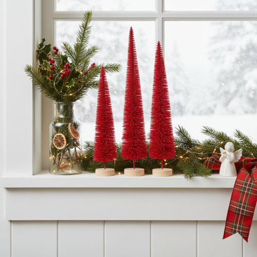 Sapin de Noël décoratif étroit, sapin de Noël artificiel sur socle en bois, 40 cm, 3 pièces | Floristik24.be