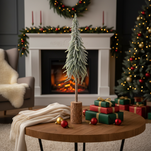 Sapin artificiel givré, arbre décoratif sur socle en bois pour décoration hivernale et de Noël, 75 cm | Floristik24.be