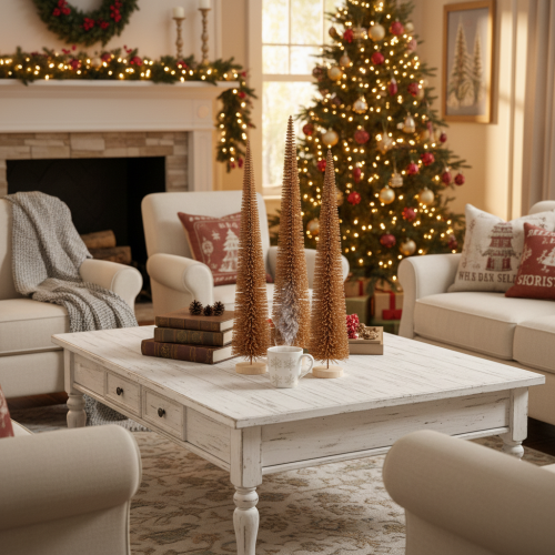 Décoration de sapin de Noël artificiel, fine, avec base en bois, 40 cm, 3 pièces | Floristik24.be