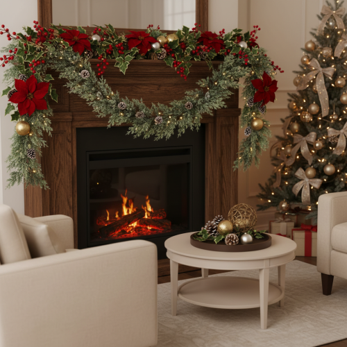 Guirlande de genévrier artificiel, décoration de Noël pour table ou fenêtre, 185 cm | Floristik24.be