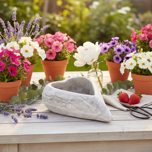 Bol décoratif en forme de cœur, gris ; petit pot de fleurs en forme de cœur, 19 cm | Floristik24.be
