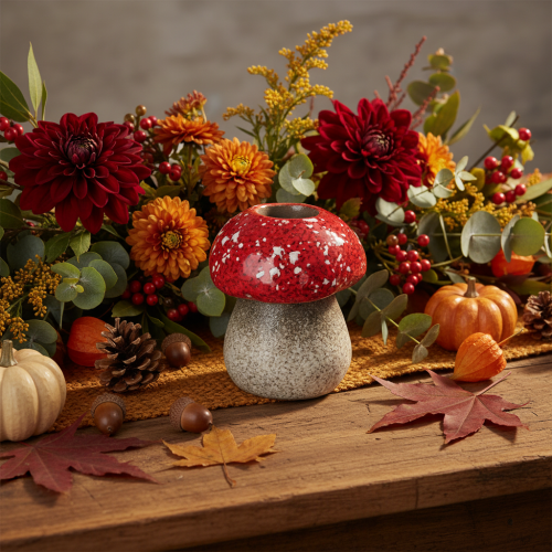 Article Bougeoir décoratif en forme de champignon/amanite tue-mouches, 9 cm